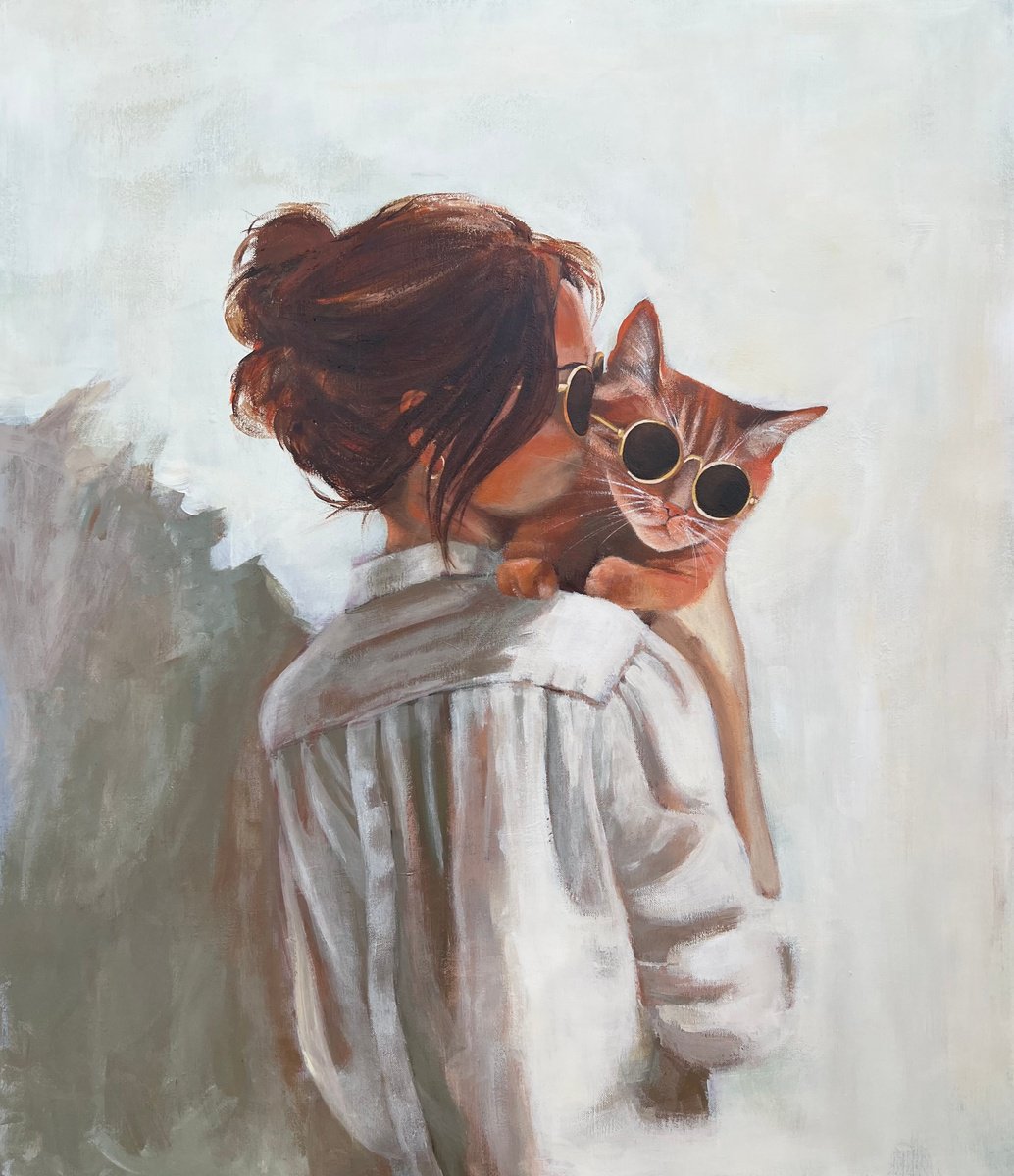 Photorealistic Animal Acrylic Painting By Olesya Izmaylova, 24 X 28", Sun-Kissed Harmony: A Portrait Of Love And Light, Artfinder