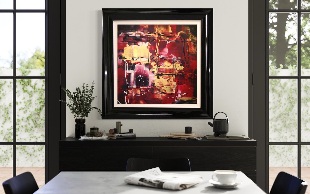 Expressive Abstract Acrylic Painting By Paresh Nrshinga Frsa, 33 X 33", Parisian Dreams I (Framed), Original Artwork