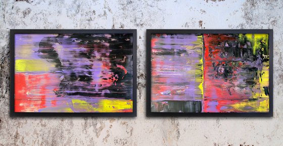 "We Want It All" - FREE USA SHIPPING - Original PMS Abstract Diptych Acrylic Paintings On Plexiglass, Framed - 76" x 26"