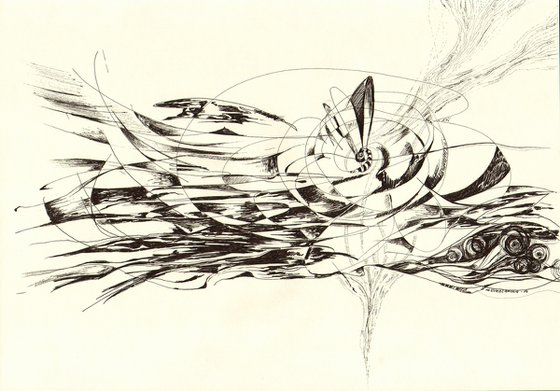 Ink drawing black and bone abstraction - Graphic composition 27