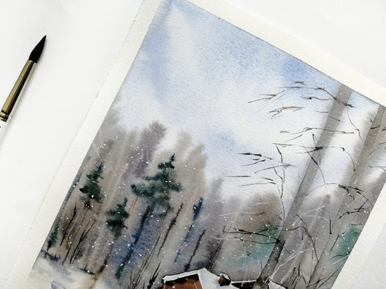 Winter farmhouse painting.