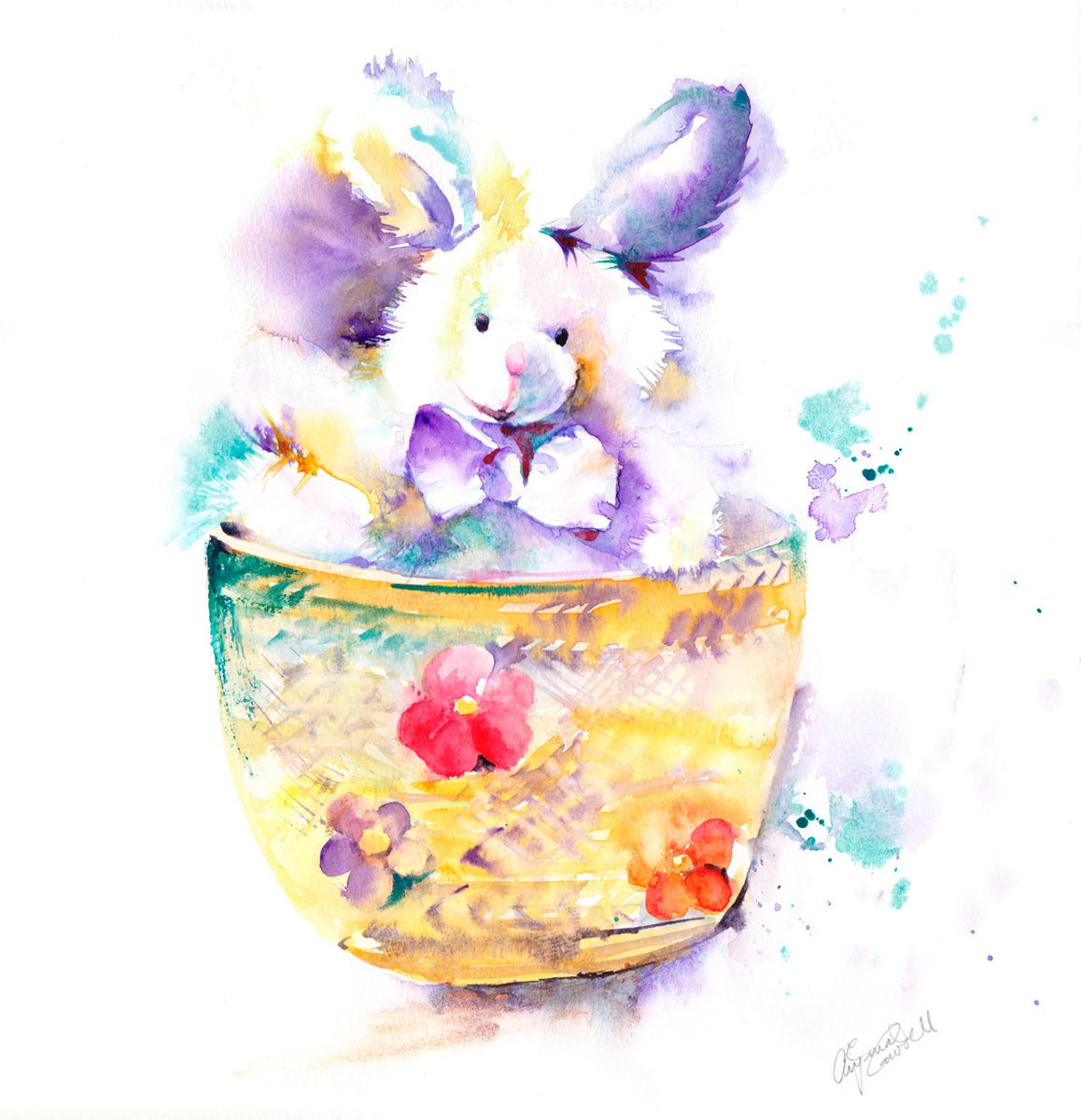 Rabbit painting, Children’s Wall Art, Bunny Watercolour painting, Original Watercolour Pai... by Anjana Cawdell