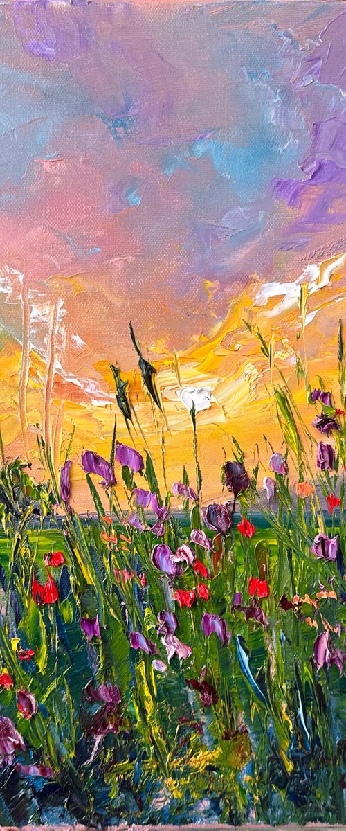 Yellow sunset with flowers by Oksana Fedorova