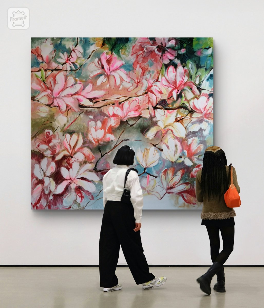 Expressive Botanical Oil Painting By Olga David, 79 X 71", Magnificence Of Magnolias, Original Artwork