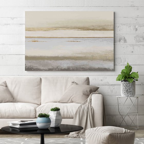 "Horizon 2" Abstract acrylic beige light blue