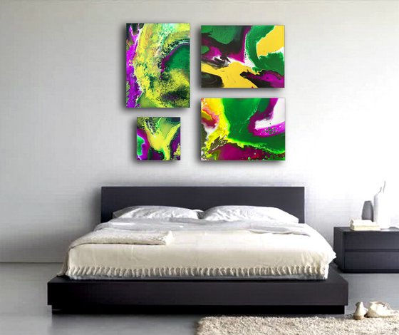 "Beautiful Invasion" - FREE USA SHIPPING - Original Quadriptych, Abstract PMS Acrylic Paintings Series - 42" x 36"