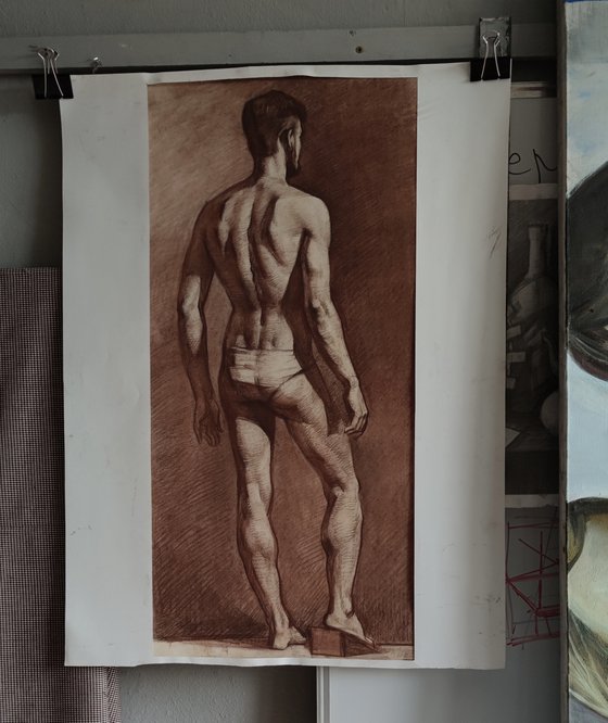 Male nude in sepia.