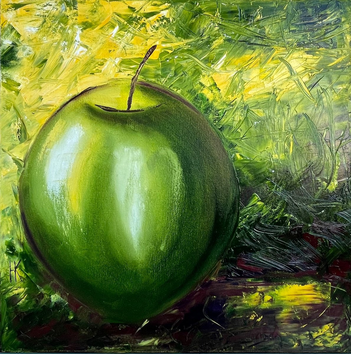 Impressionistic Still Life Oil Painting By Halyna Kirichenko, 16 X 16, Apple, Original Artwork