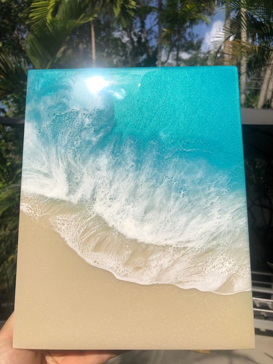 White Sand Beach #7 Small Ocean Seascape Painting