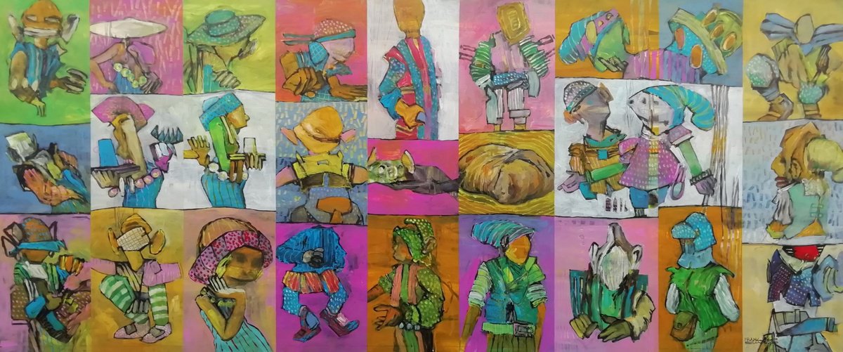 Expressive Abstract Acrylic Painting By Francisco Santos, 79 X 31, Abstract Fragments 14, Original Artwork