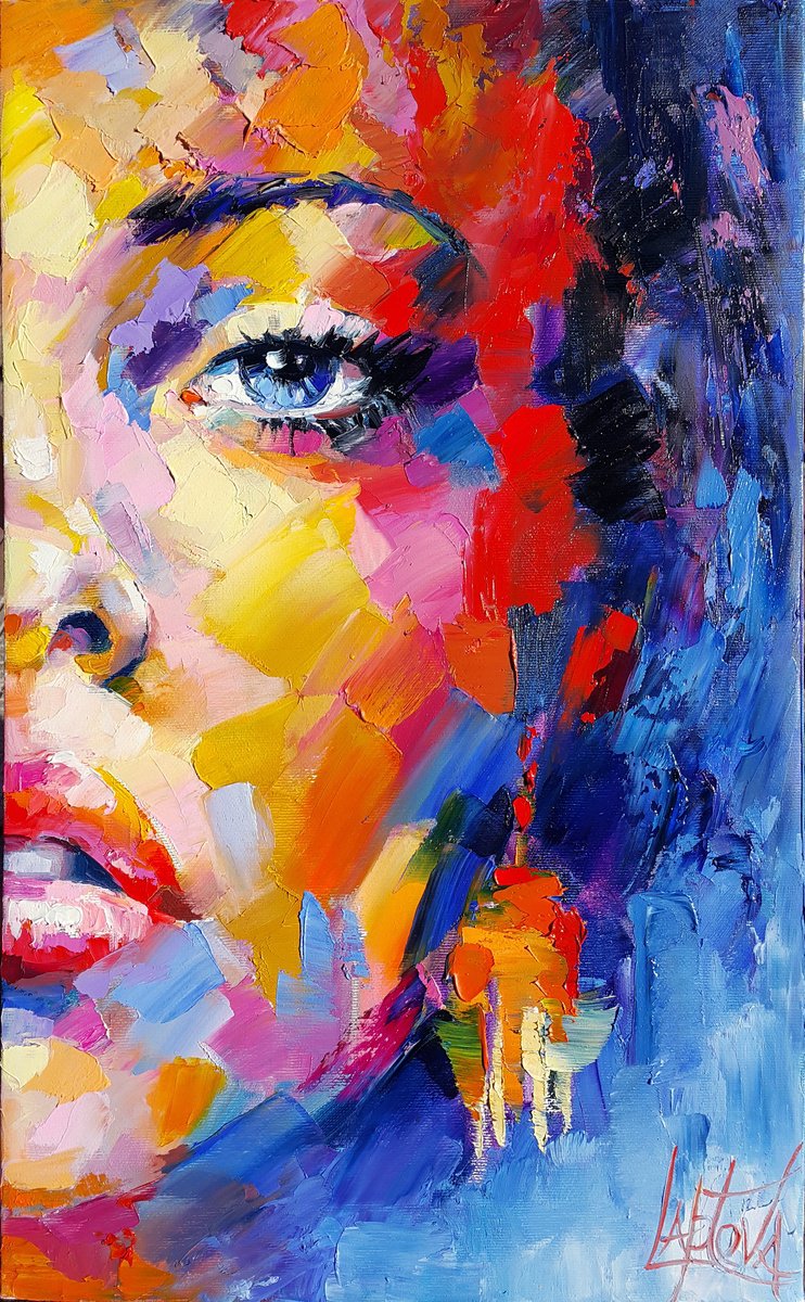 Organic Portrait Oil Painting By Viktoria Lapteva, 12 X 20", Women