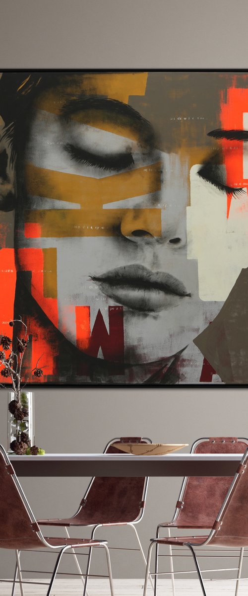 Close Your Eyes XL - Acrylic Portrait  - Incl Frame - 125x125cm - Ronald Hunter - 26o by Ronald Hunter
