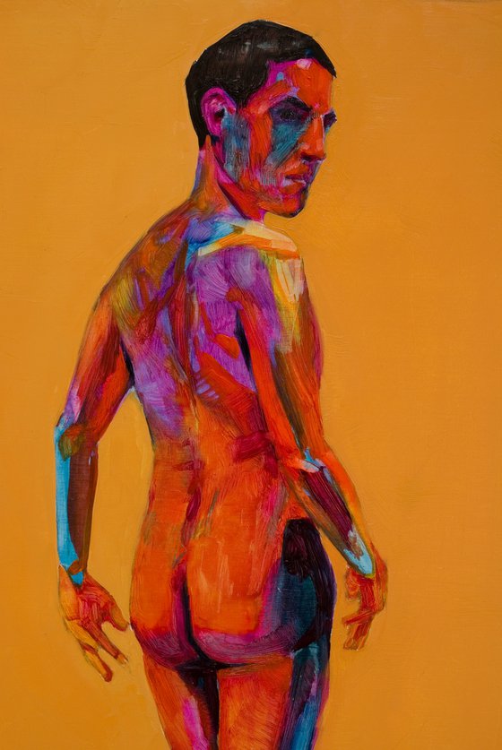 modern pop art expressionist portrait of a nude man