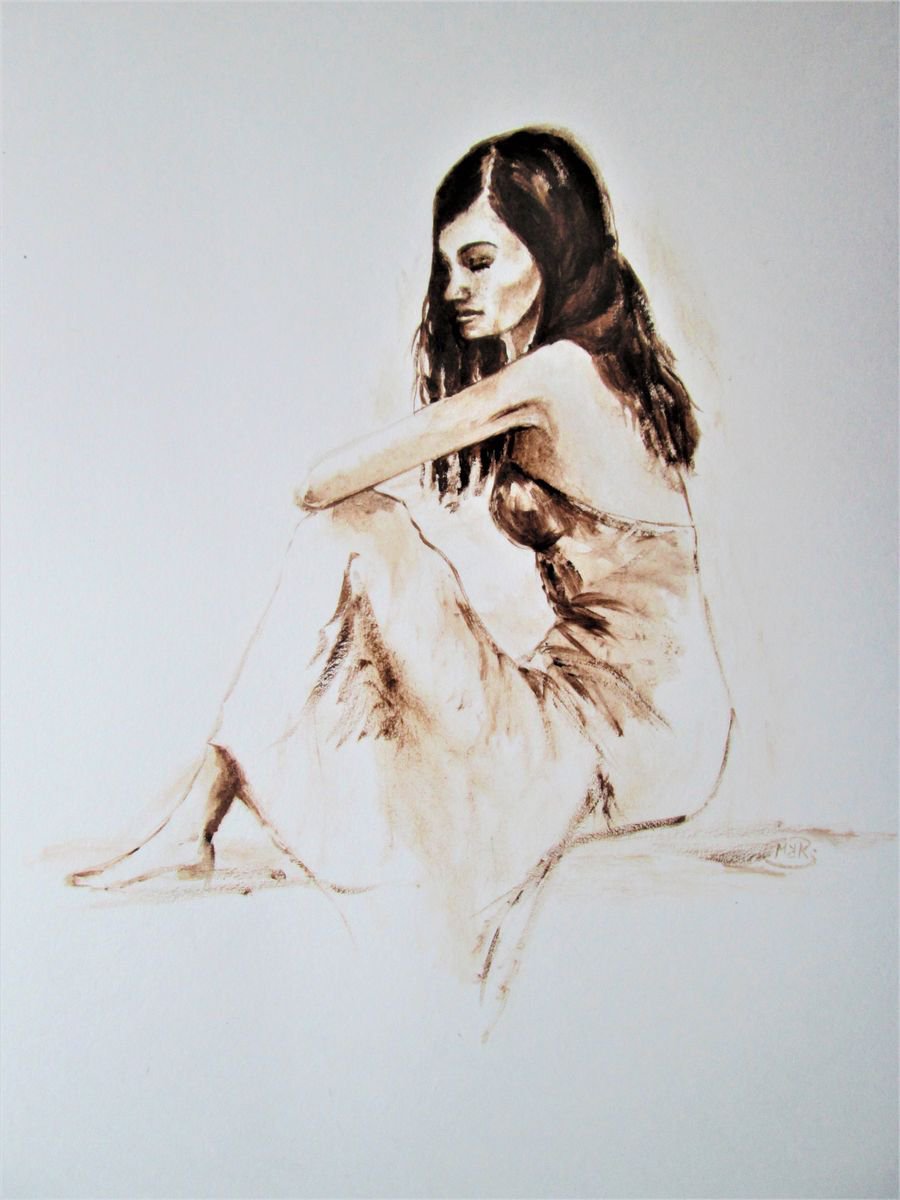 Impressionistic Portrait Oil Painting By Marjansart, 12 X 17", Woman Sitting, Original Artwork