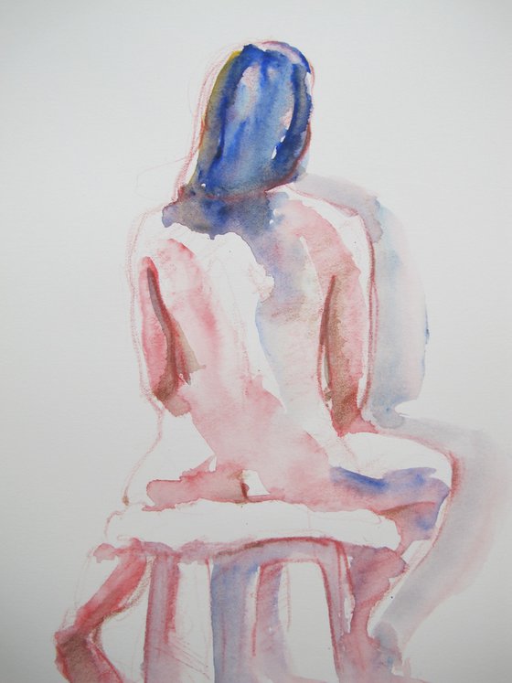 Girl with blue hair back study