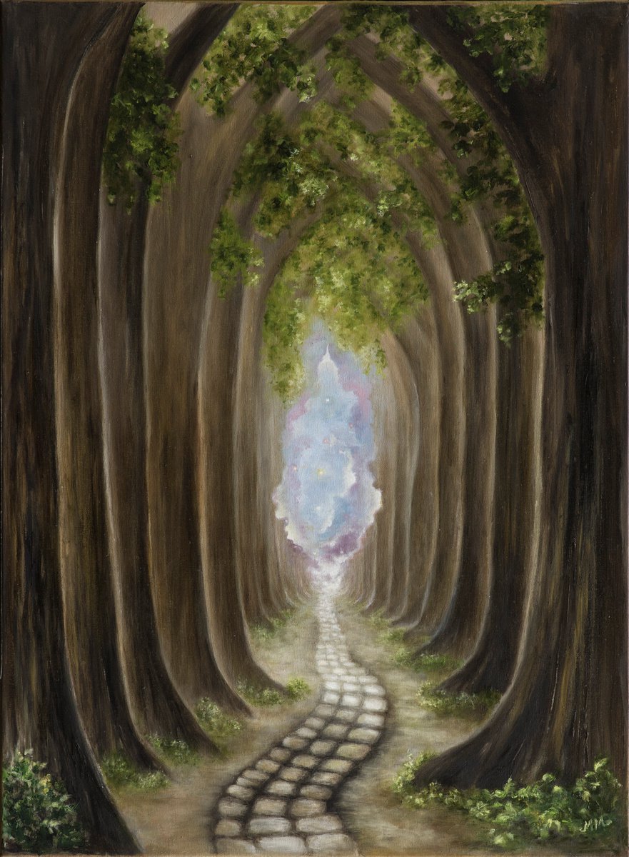 Surrealistic Landscape Oil Painting By Mila Moroko, 24 X 31", Mysterious Trip, Original Artwork