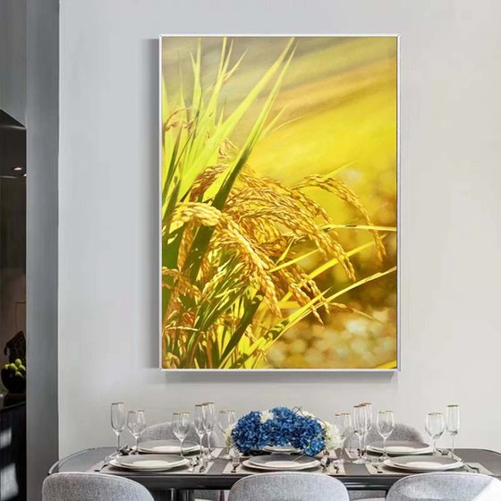 Realism rice oil painting:harvest t207
