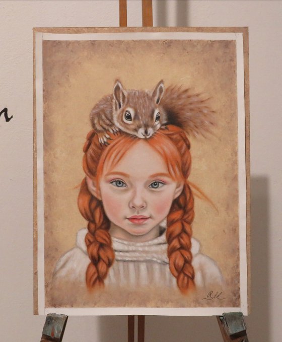 "Little girl with squirrel"