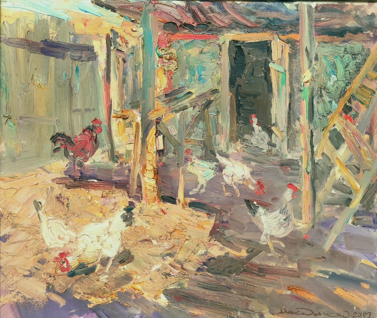 Impressionistic Animal Oil Painting By Pavlo Makedonskyi, 24 X 20", Rural Motif, Original Artwork