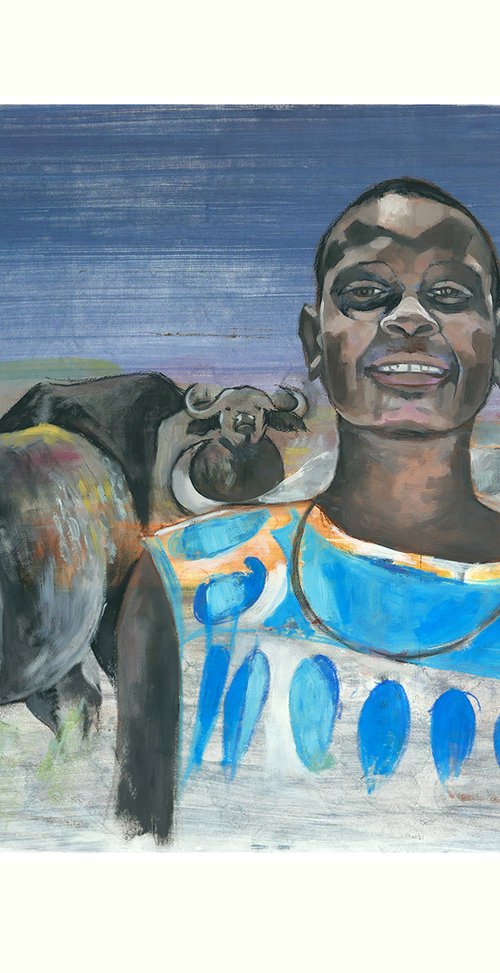 Masai with Buffalo by Isabel Hutchison