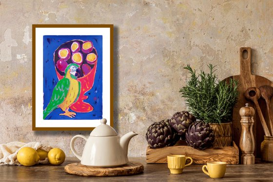 Parrot and passion fruits