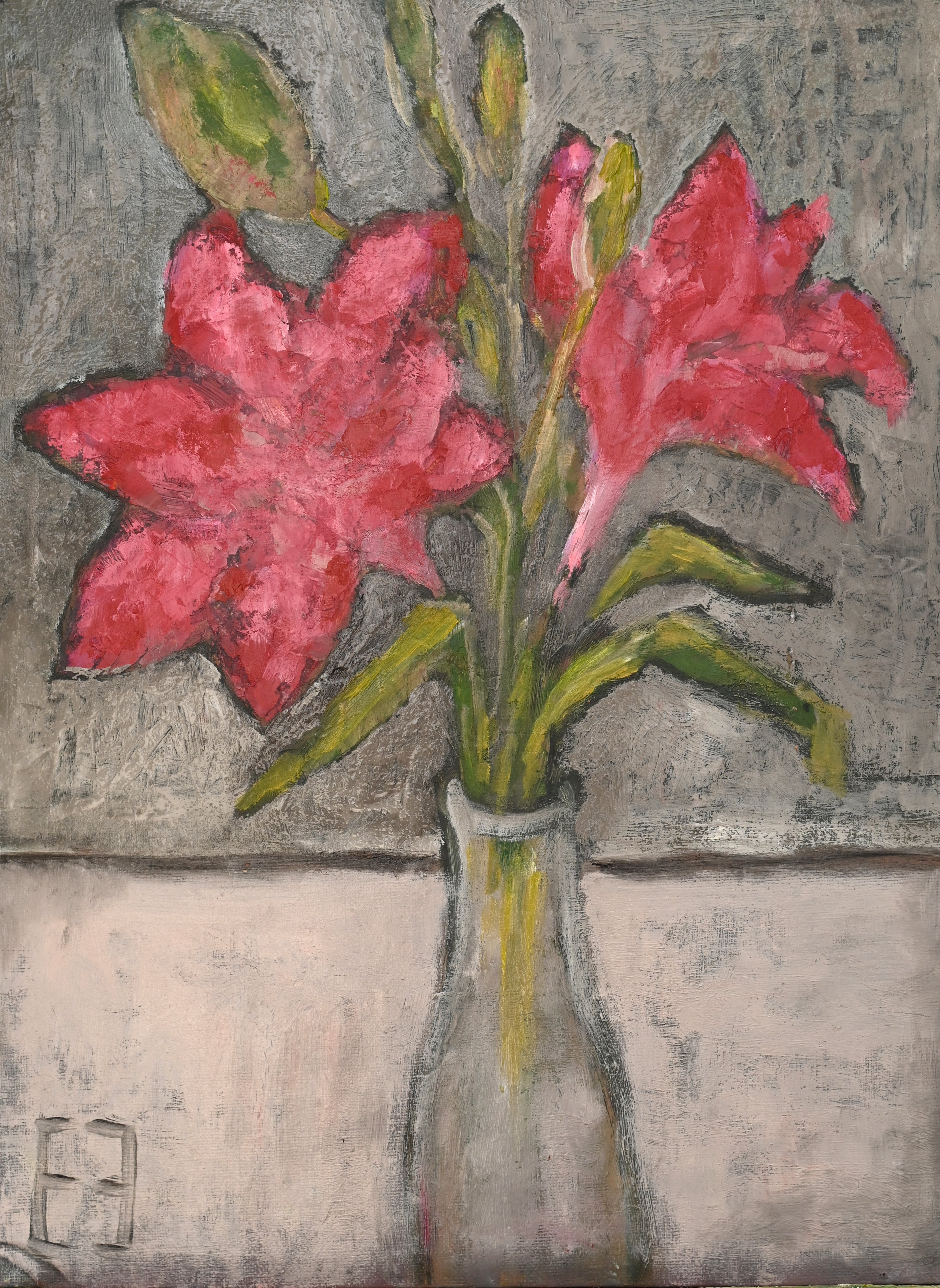 Botanical Oil Painting By Elena Zapassky, 12 X 16, Pink Lily, Original Artwork