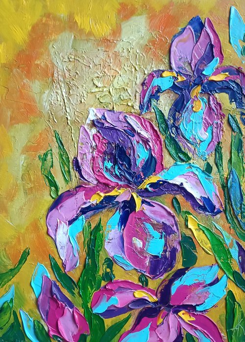 Irises - flowers, oil painting, irises flowers, gift idea, flowers, gift for woman, flowers oil painting by Anastasia Kozorez