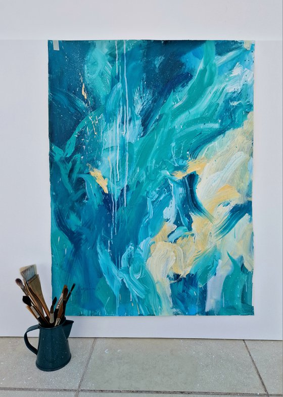 California Vibe. Abstract turquoise painting.