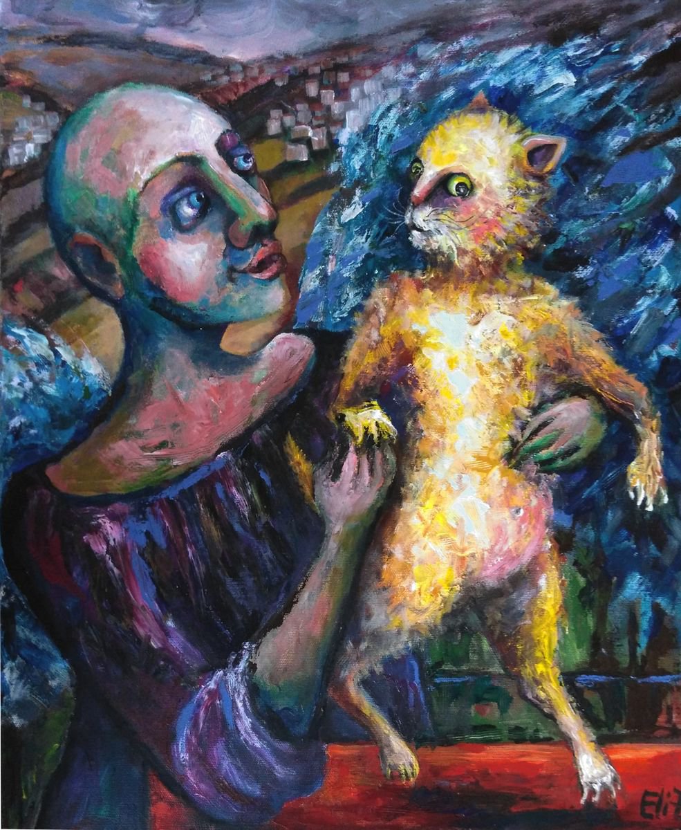 Expressive Animal Acrylic Painting By Elisheva Nesis, 20 X 24, First Steps, Original Artwork