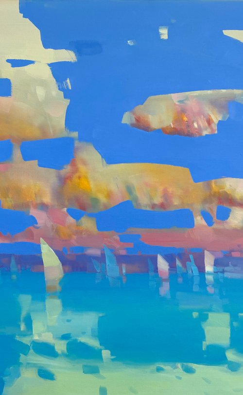 Ochre Clouds, Original oil painting, Handmade artwork, One of a kind by Vahe Yeremyan