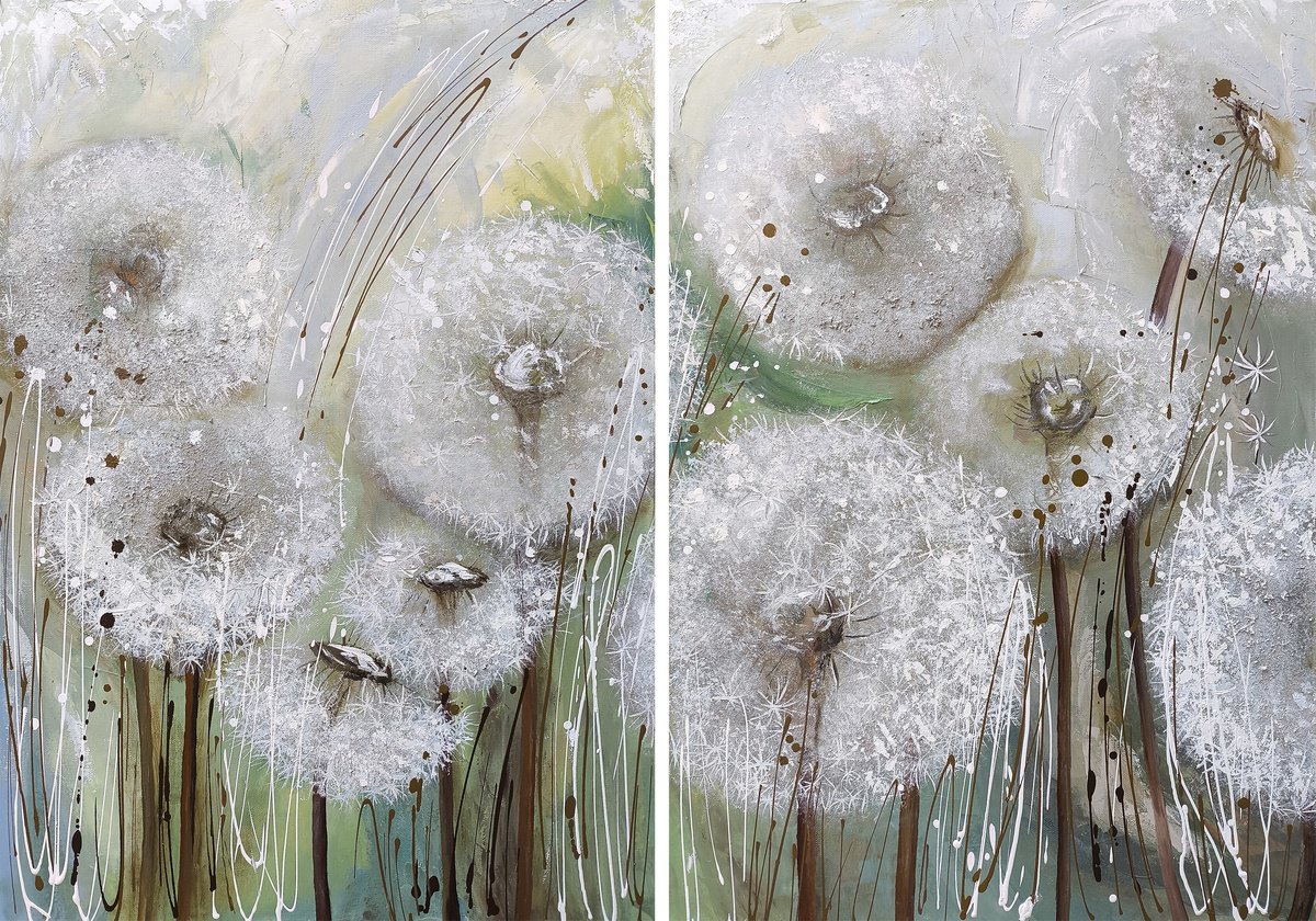 Impressionistic Botanical Acrylic Painting By Narine Vardanyan, 39 X 28", Airborne Dreams, Original Artwork