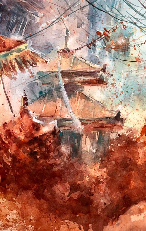 Kathmandu in orange by Larissa Rogacheva