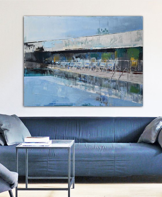 Painting swimming pool, modern, large canvas art 39.37/51 inches 100/130cm. "Pool 1"