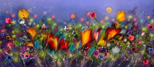 101" VERY LARGE Flowers Painting "Evening Magic" by Irini Karpikioti