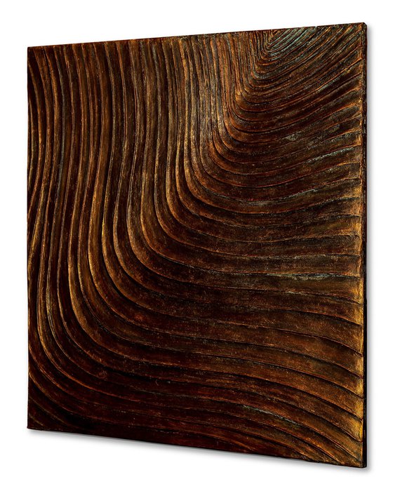 Woodcuts #4/P | Limited Edition #01/25 | Square Bronze Coated Wall Sculpture