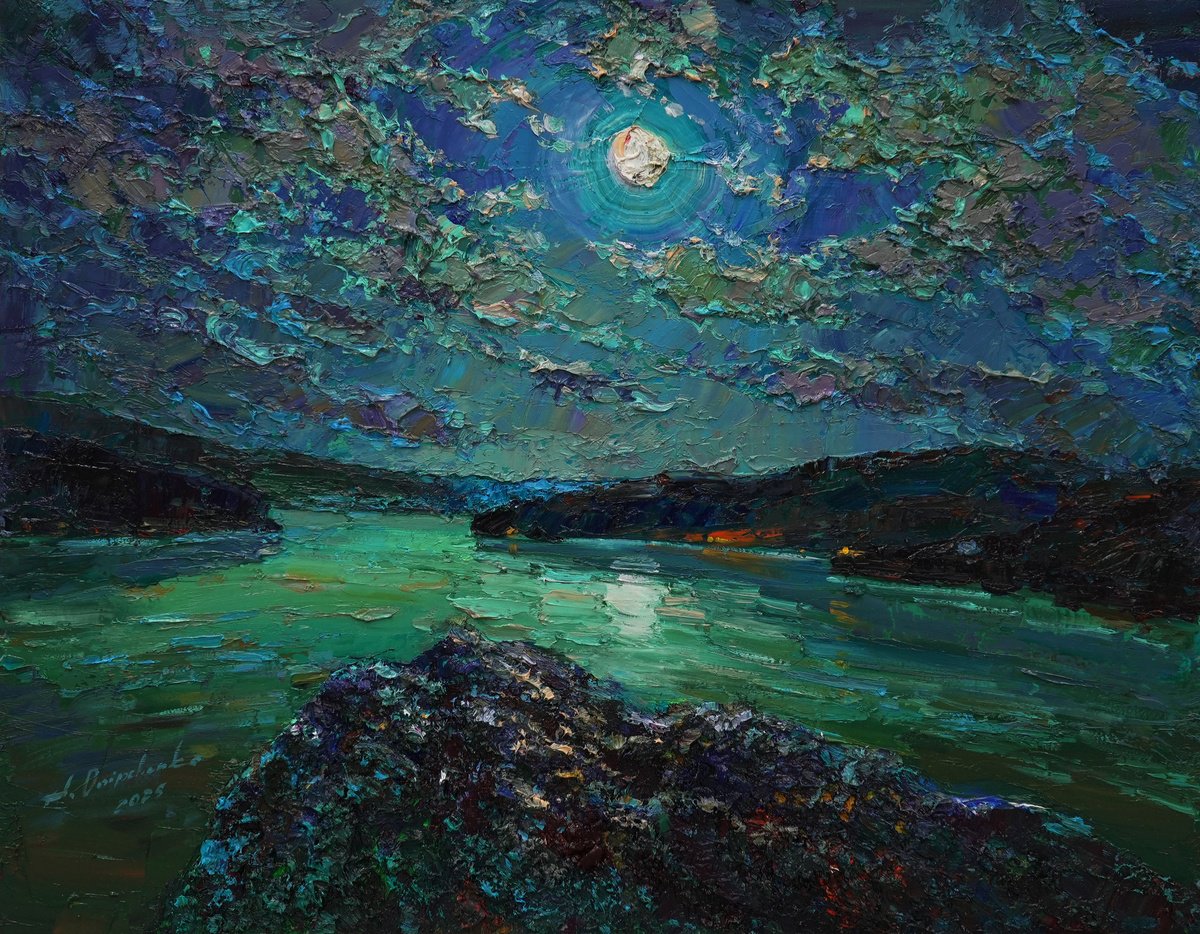Impressionistic Landscape Oil Painting By Alisa Onipchenko-Cherniakovska, 20 X 16, Blue Night, Original Artwork