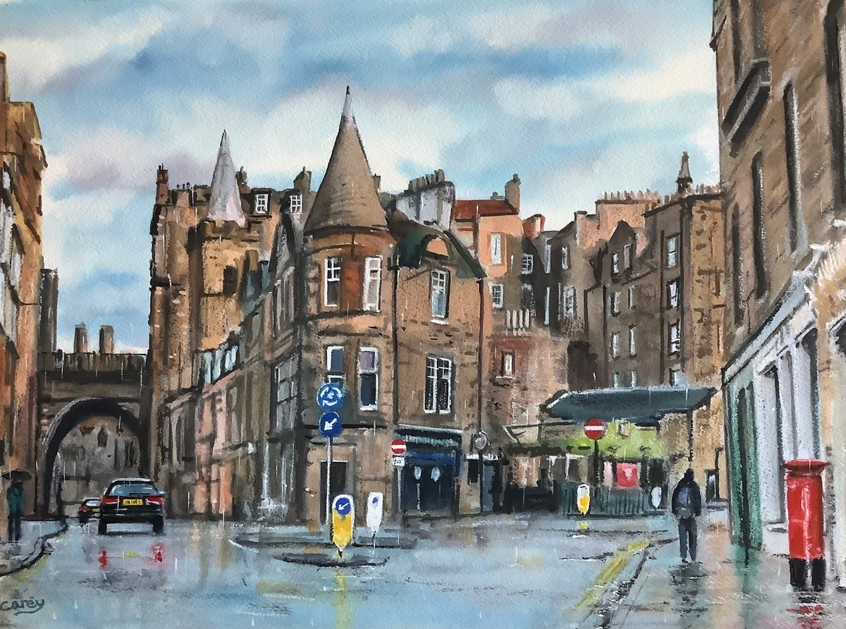 Photorealistic Cityscapes Watercolour By Darren Carey, 15 X 11, Edinburgh Cowgatehead, Original Artwork