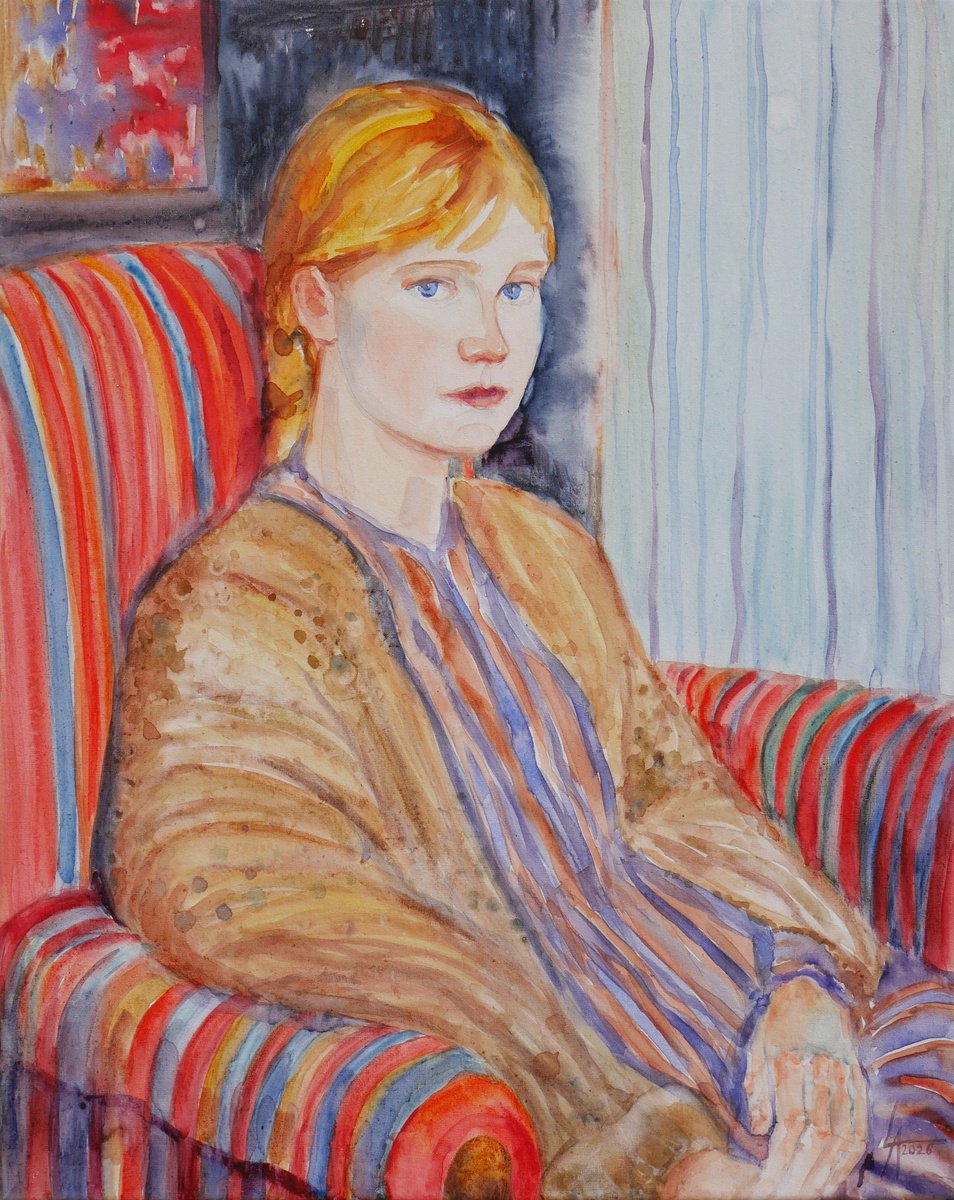 Impressionistic Watercolour , A Girl In The Old Cardigan By Elena Lykhodid, 16 X 20, Artwork For Sale On Artfinder