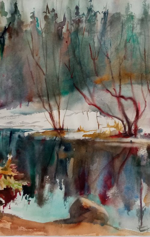 Winter countryside landscape by Irina Bibik-Chkolian