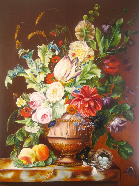 Bouquet of flowers in a vase, Large Floral Still Life