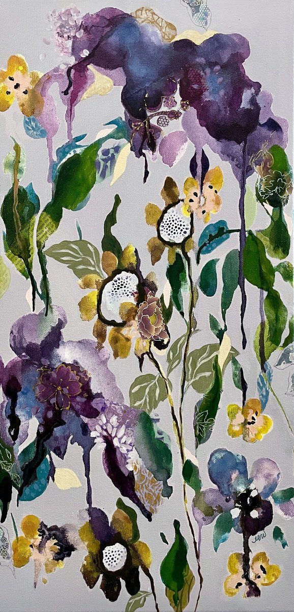 Organic Botanical Painting By Nicole Esposito Woodall, 10 X 20", Resting Place, Original Artwork