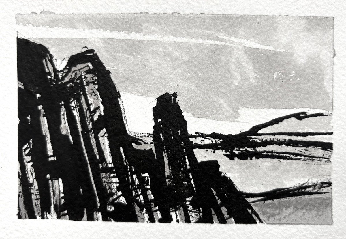 Expressive Landscape Ink Drawing By Steve Potts, 6 X 4", Iceland Landscape 2, Original Artwork