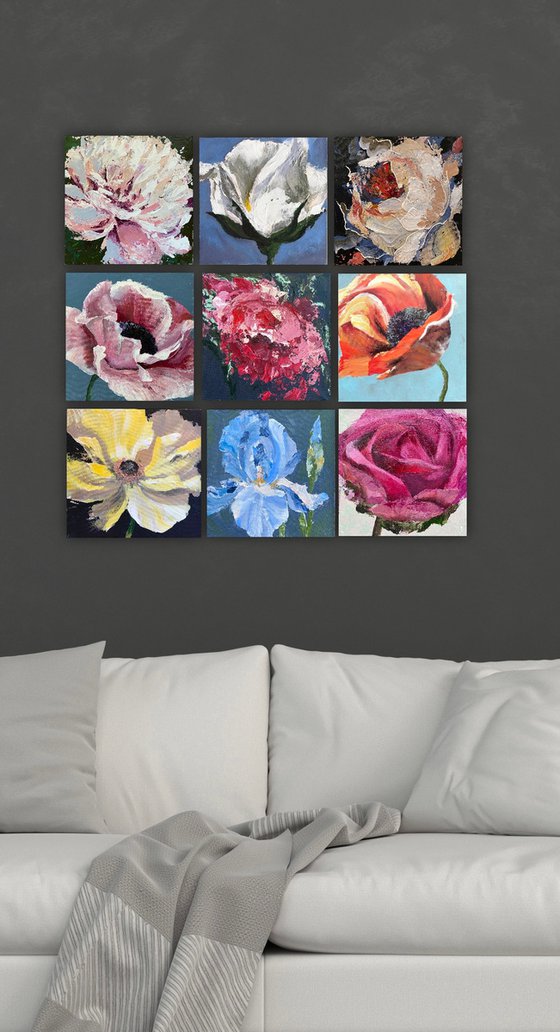 Series of painting “Flowers are for love”. Original painting on canvas