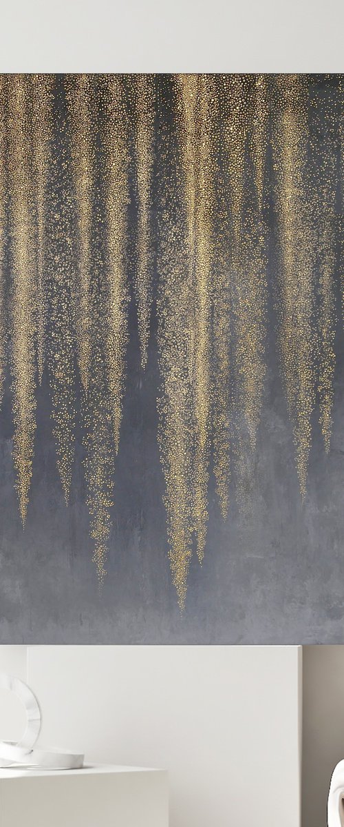 "Golden Wisteria" Gold black abstract art by Marine Boiko