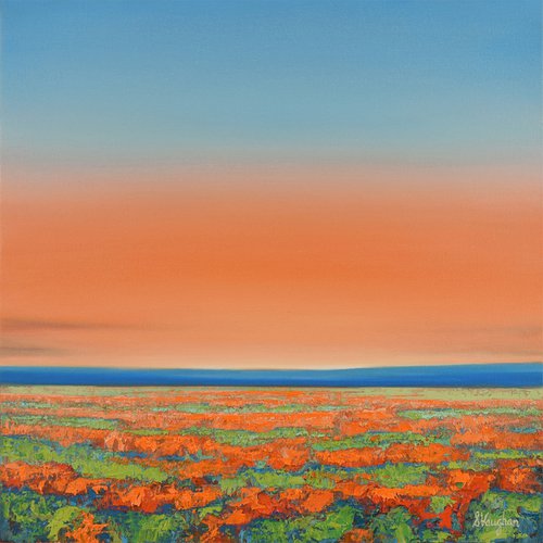 Sunset Flower Field - Vibrant Colorful Landscape by Suzanne Vaughan