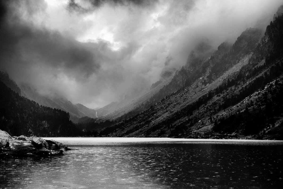 Photorealistic Landscape Photograph By Christian Schwarz, 24 X 17, Bad Weather @ The Lake, Original Artwork