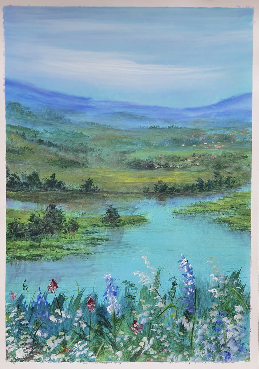 Impressionistic Landscape Acrylic Painting By Yulia Schuster, 12 X 17", Landscape From My Imagination, Original Artwork