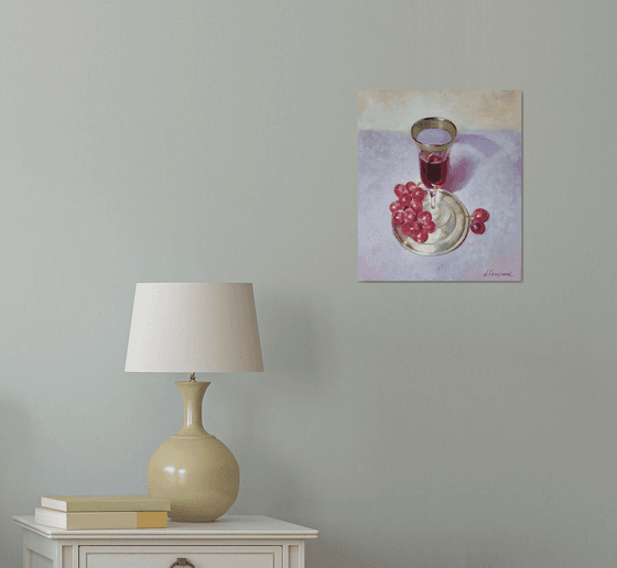 "Wine and grapes." still life summer grape liGHt original painting  GIFT (2020)