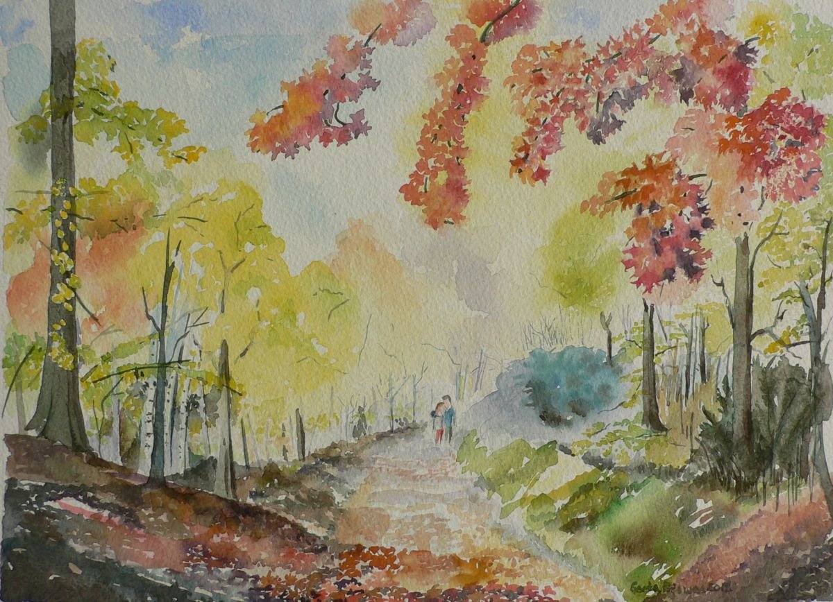 Autumn in Chilterns, watercolor, gift by Geeta Yerra