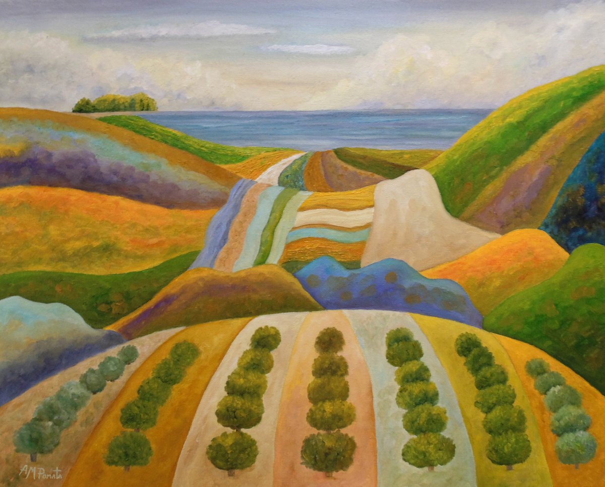 Impressionistic Landscape Oil Painting By Angeles M. Pomata, 16 X 13, Closer Than You Deem, Original Artwork